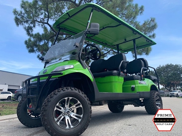 Light Green Elite EV 6 Passenger Lifted Golf Cart affordable golf cart rental, golf cart rent isle of palms golf cart rental