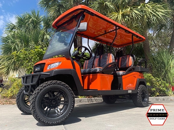 Orange Bintelli Beyond 6 Passenger Lifted Golf Cart affordable golf cart rental, golf cart rent isle of palms golf cart rental