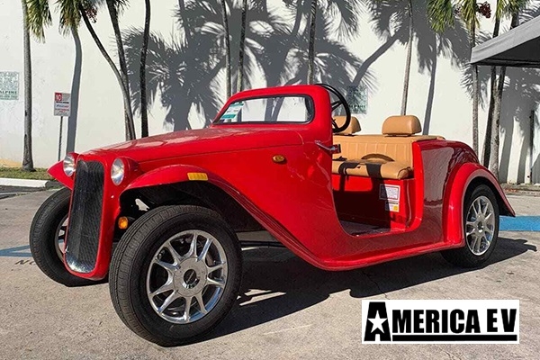 Red America EV California Roadster 4 Passenger Golf Cart affordable golf cart rental, golf cart rent isle of palms golf cart rental