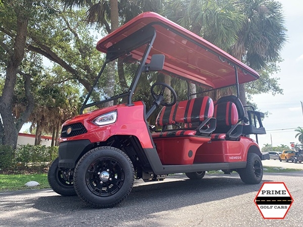 Red Bintelli Beyond 6 Passenger Golf Cart affordable golf cart rental, golf cart rent isle of palms golf cart rental