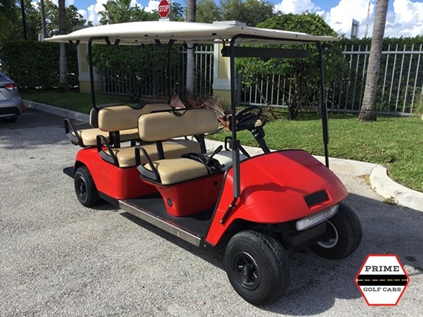 Red EZGO 6 Passenger Golf Cart affordable golf cart rental, golf cart rent isle of palms golf cart rental