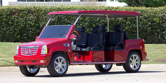 Red Escalade Limo Golf Cart affordable golf cart rental, golf cart rent isle of palms golf cart rental