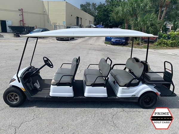 White 8 Passenger Yamaha Limo Golf Cart affordable golf cart rental, golf cart rent isle of palms golf cart rental