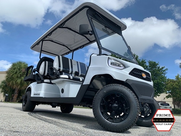 White Bintelli Nemesis 6 Passenger Golf Cart affordable golf cart rental, golf cart rent isle of palms golf cart rental