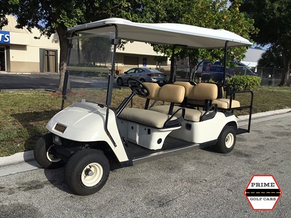 White EZGO 6 Passenger Golf Cart affordable golf cart rental, golf cart rent isle of palms golf cart rental