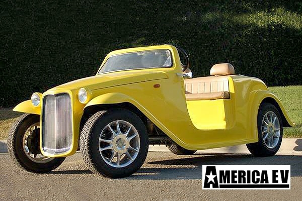 Yellow America EV California Roadster 4 Passenger Golf Cart affordable golf cart rental, golf cart rent isle of palms golf cart rental