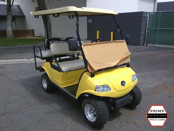Yellow Evolution 4 Passenger Golf Cart affordable golf cart rental, golf cart rent isle of palms golf cart rental